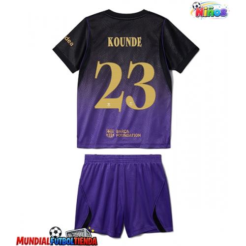 Camiseta Barcelona Jules Kounde #23 Segunda Equipación Replica 2026-27 para niños mangas cortas (+ Pantalones cortos)